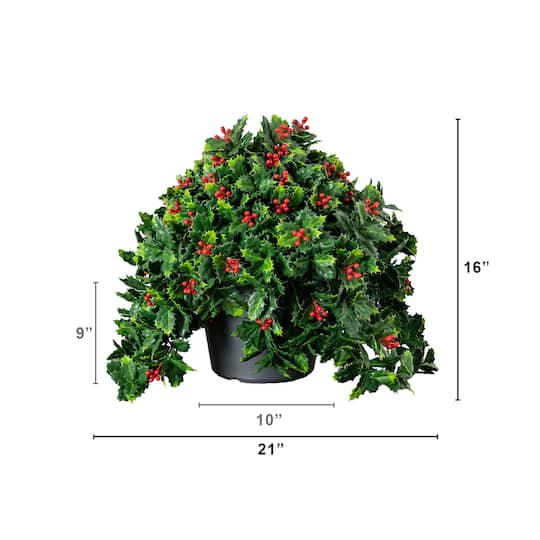 Nearly Natural 16" Holly & Berry UV Resistant Artificial Christmas Plant